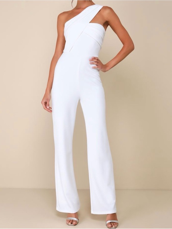 Lulus Pants - Devoted to Fun Ivory One-Shoulder Sleeveless Jumpsuit Size Medium NWT